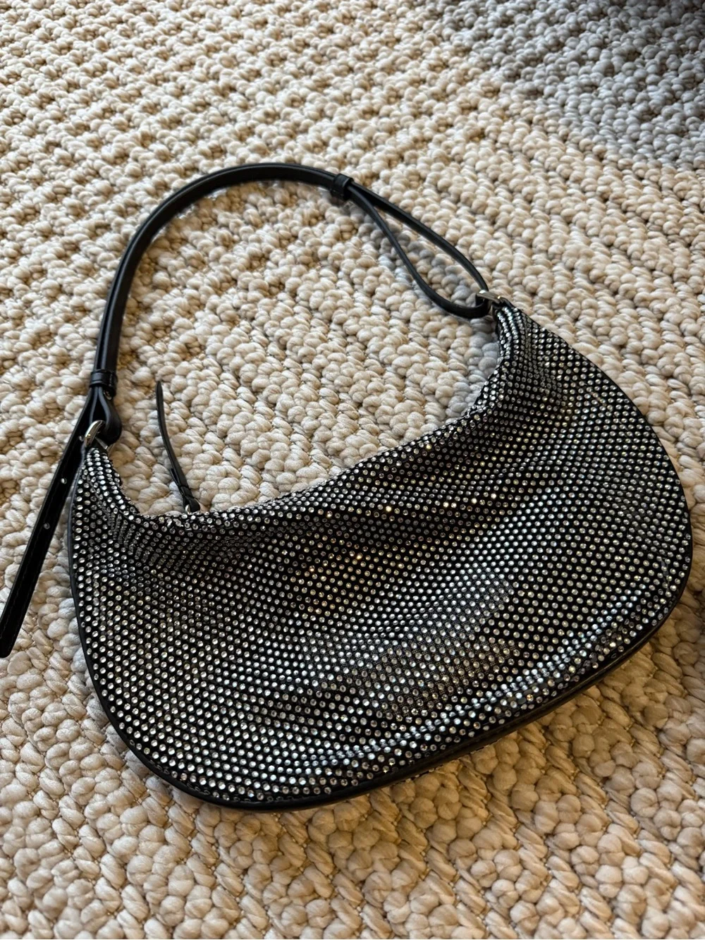 Zara Black Rhinestone-Embellished Shoulder Bag